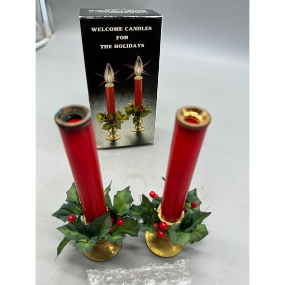 Holiday Battery-Operated Red Welcome Candles Brass Base NOT TESTED READ - Picture 10 of 10